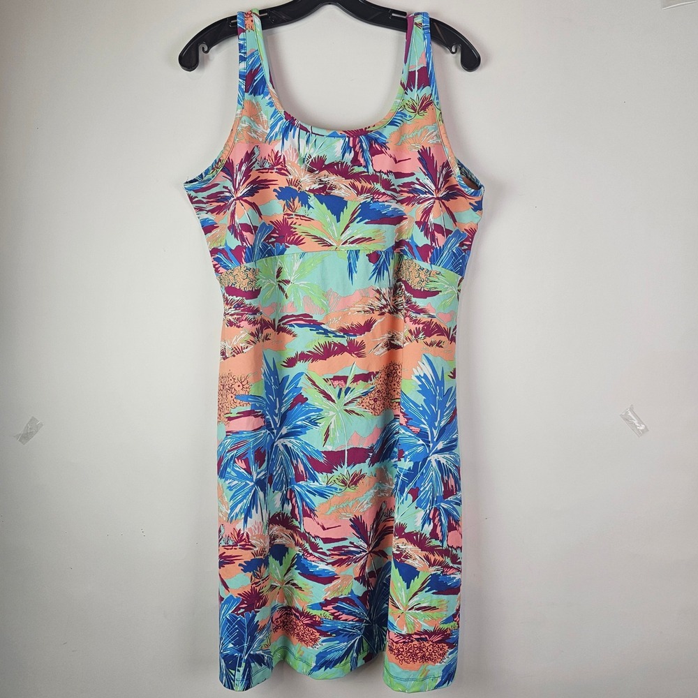 Columbia PFG Freezer Dress Womens XL Tropical Palm Print Blue Orange Sleeveless